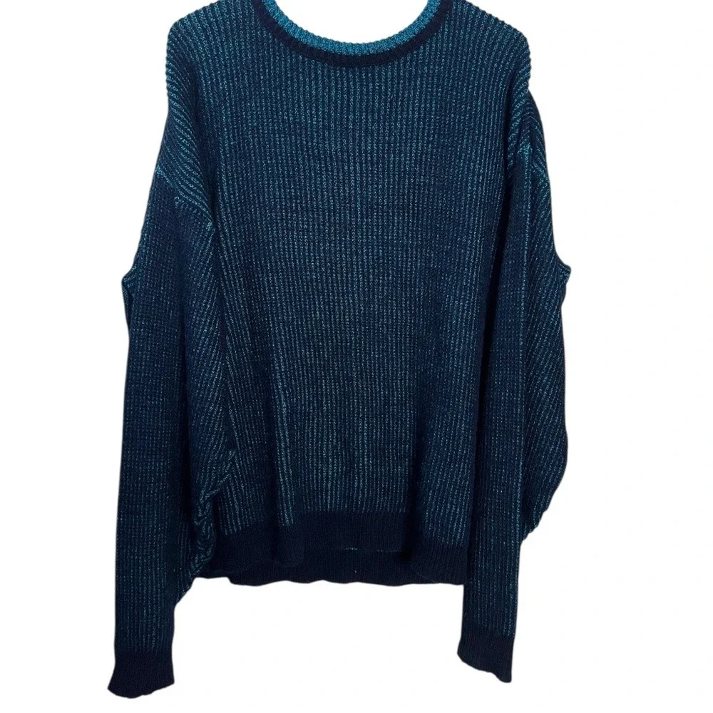 Le Tigre Mens Vintage Crewneck‎ Sweater Navy Teal Blue 90s USA Size S Fits XL